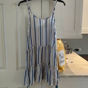 Blue, white and tan striped light dress